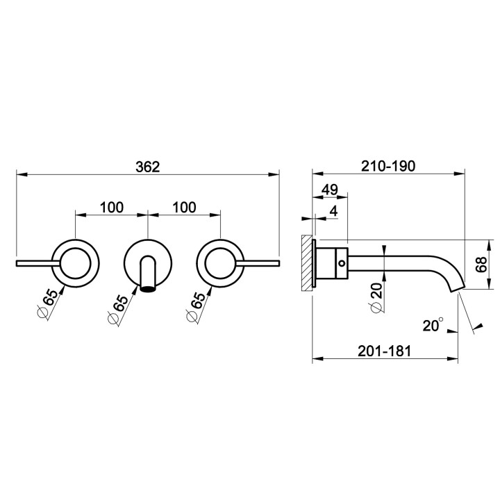 Bateria umywalkowa Gessi Cesello, podtynkowa, 3-otworowa, krótka wylewka, stal szczotkowana