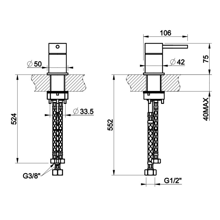 Mieszacz umywalkowy Gessi Meccanica, stojący, stal szczotkowana