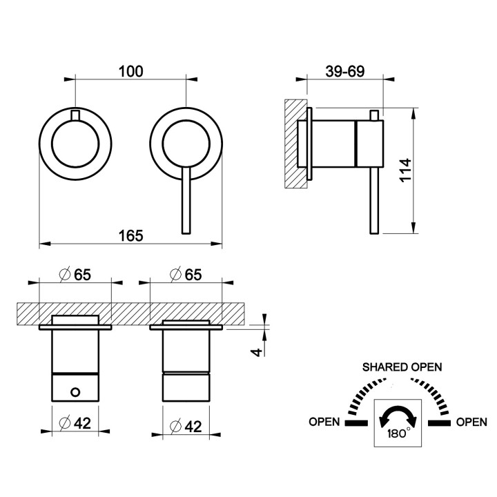 Bateria natryskowa Gessi Shower316, podtynkowa, 2 wyjścia wody, stal szczotkowana