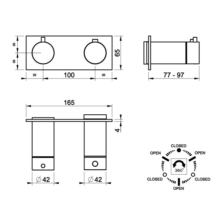 Termostatyczna bateria natryskowa Gessi Shower316, podtynkowa, 2 wyjścia wody, stal szczotkowana