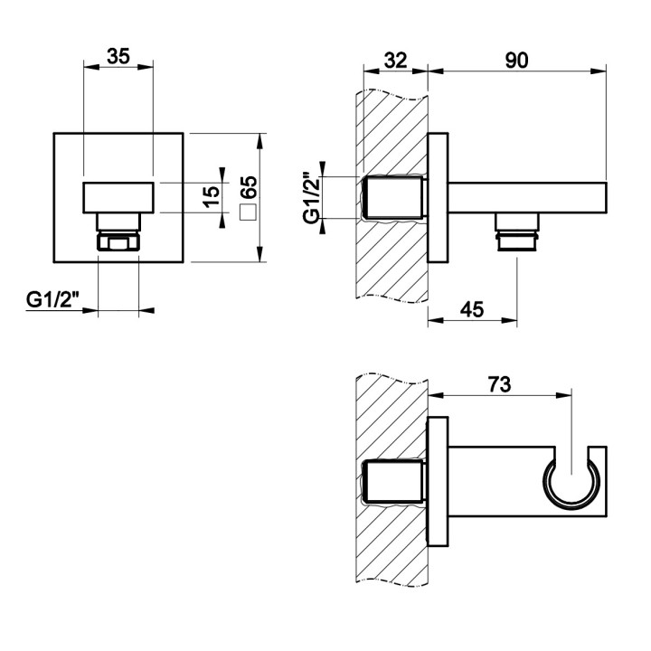 Przyłącze kątowe Gessi Shower316, z uchwytem na słuchawkę, stal szczotkowana