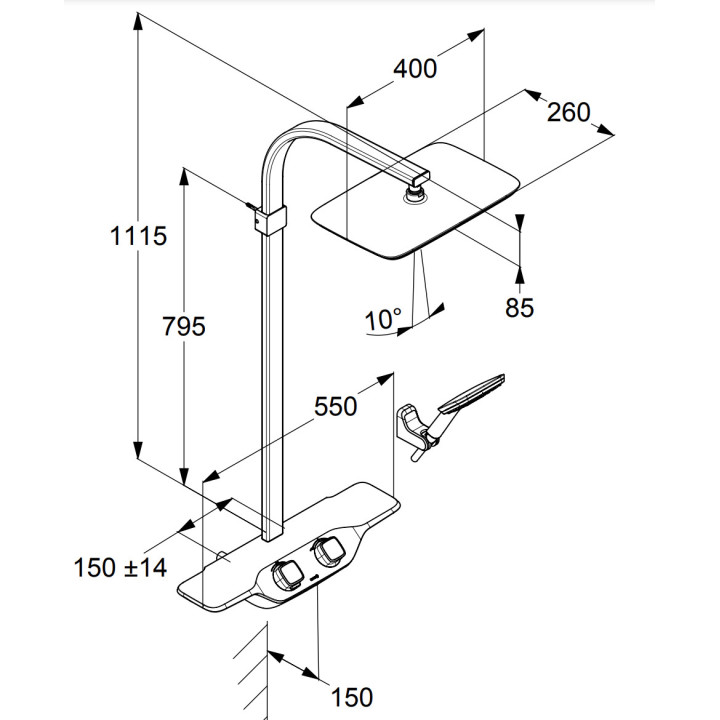 Zestaw natryskowy Kludi Cockpit Discovery, natynkowy, z termostatem, 2 wyjścia wody, chrom