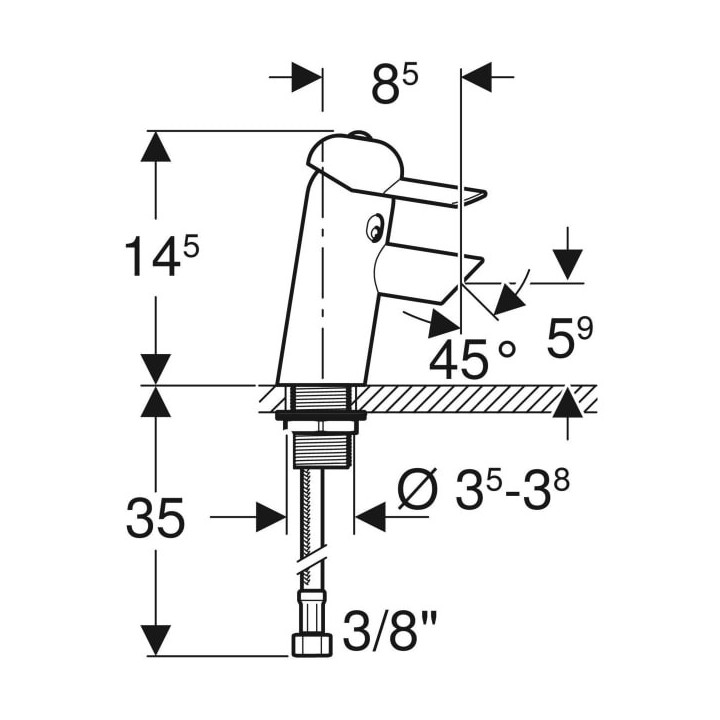 Bateria umywalkowa Geberit Bambini, stojąca, jednouchwytowa, dla dzieci