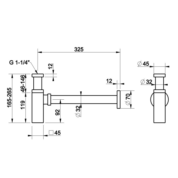 Syfon umywalkowy Gessi, 1 1/4", kwadratowy, Black Metal Brushed PVD