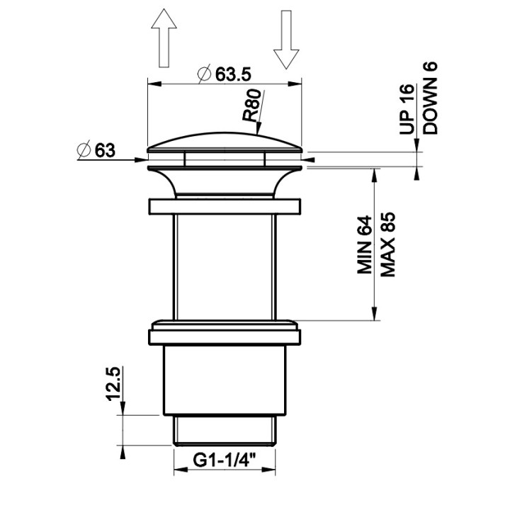 Korek click-clack Gessi, umywalkowy, z przelewem, Black Metal Brushed PVD