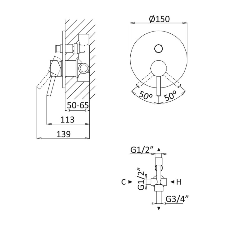Bateria natryskowa Bruma Lusitano, podtynkowa, 2 wyjścia wody, sunrise