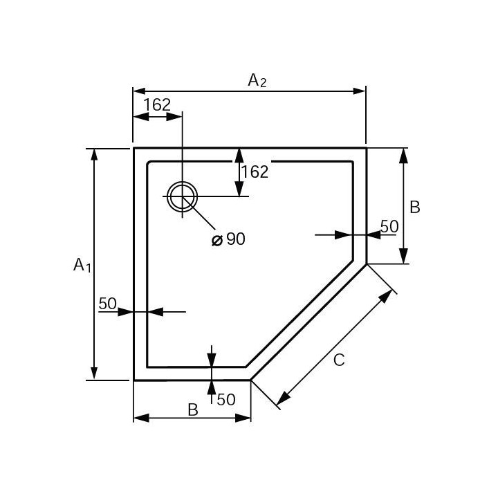 Brodzik Huppe Purano pięciokątny 900x900 mm- sanitbuy.pl