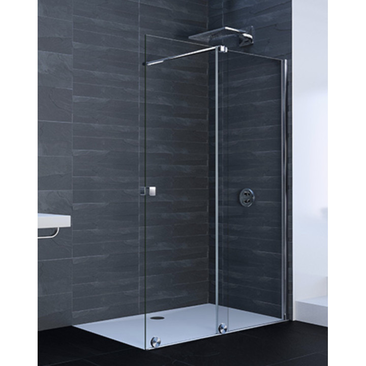 Drzwi prysznicowe walk-in Huppe Xtensa pure, suwane, 120-140cm, stabilizator skośny, mocowanie prawe, Anti-Plaque, profil czarny