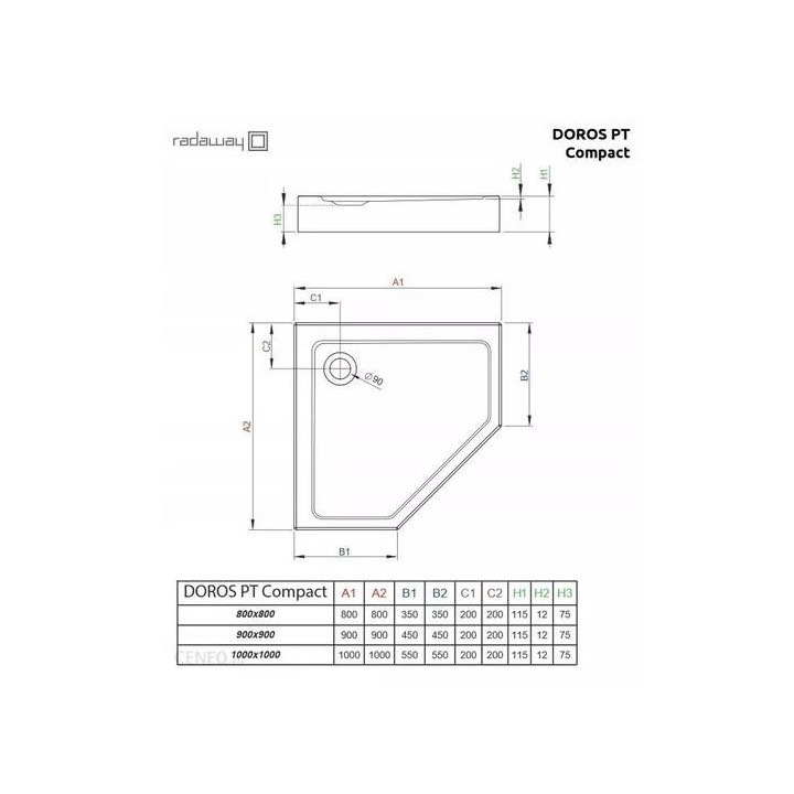 Brodzik pięciokątny Radaway Doros PT, 80x80cm, biały