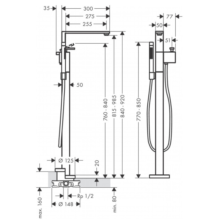 Bateria bidetowa Axor Edge, stojąca, wysokość 136mm, szlif diamentowy, zestaw odpływowy, chrom