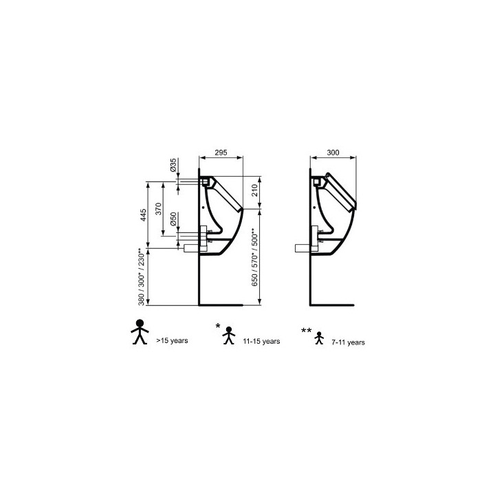 Pisuar Ideal Standard Connect do skompletowania z pokrywą, dopływ wody z tyłu - biały