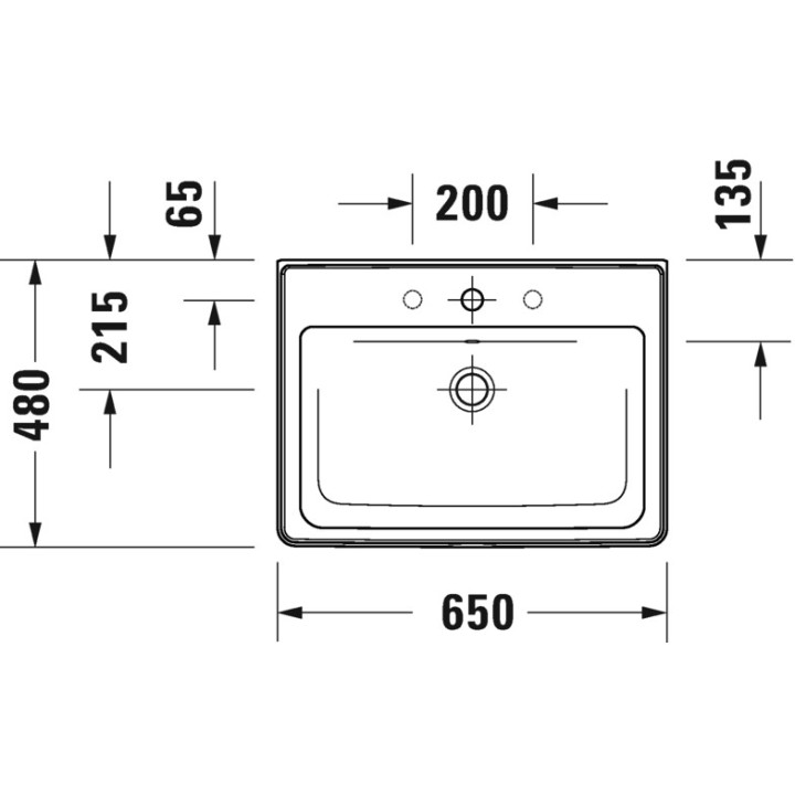 Umywalka wisząca/meblowa Duravit D-Neo, 65x48cm, z przelewem, otwór na baterię, biała