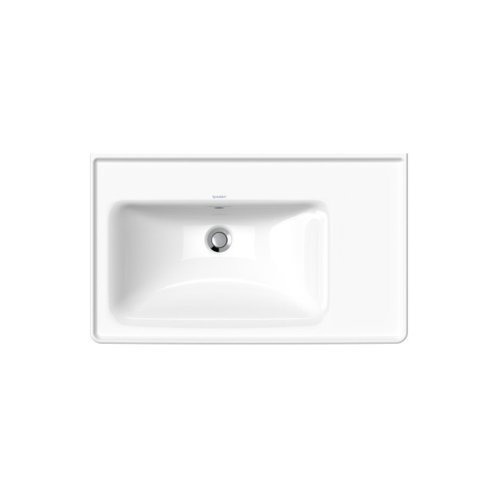 Umywalka wisząca/meblowa Duravit D-Neo, 80x48cm, asymetryczna, komora z lewej strony, z przelewem, bez otworu na baterię, biała