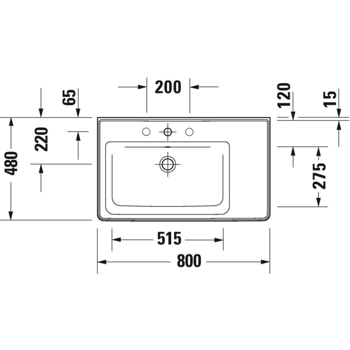Umywalka wisząca/meblowa Duravit D-Neo, 80x48cm, asymetryczna, komora z lewej strony, z przelewem, bez otworu na baterię, biała