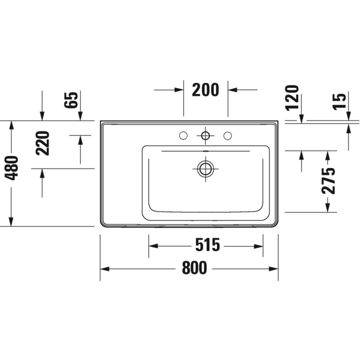 Umywalka wisząca/meblowa Duravit D-Neo, 80x48cm, asymetryczna, komora z prawej strony, z przelewem, otwór na baterię, biała