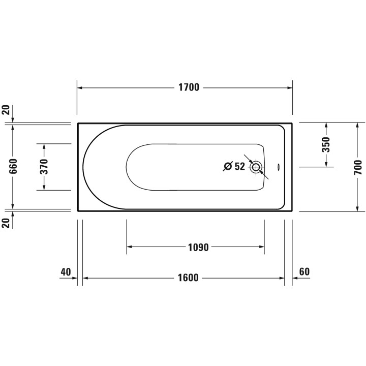Wanna prostokątna Duravit D-Neo, 170x70cm, akrylowa, 1 oparcie ukośnie, biała