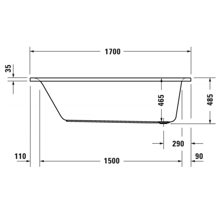 Wanna prostokątna Duravit D-Neo, 170x70cm, akrylowa, 1 oparcie ukośnie, biała