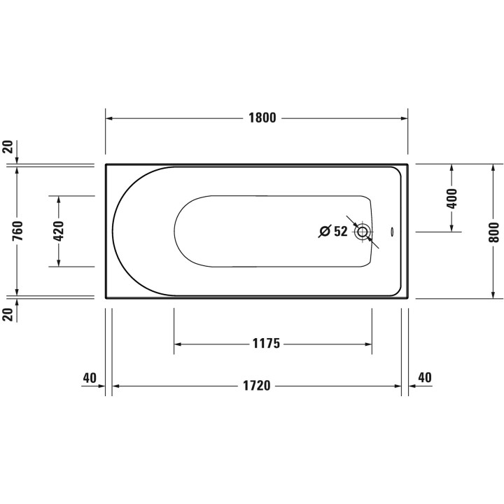 Wanna prostokątna Duravit D-Neo, 170x75cm, akrylowa, 1 oparcie ukośnie, biała