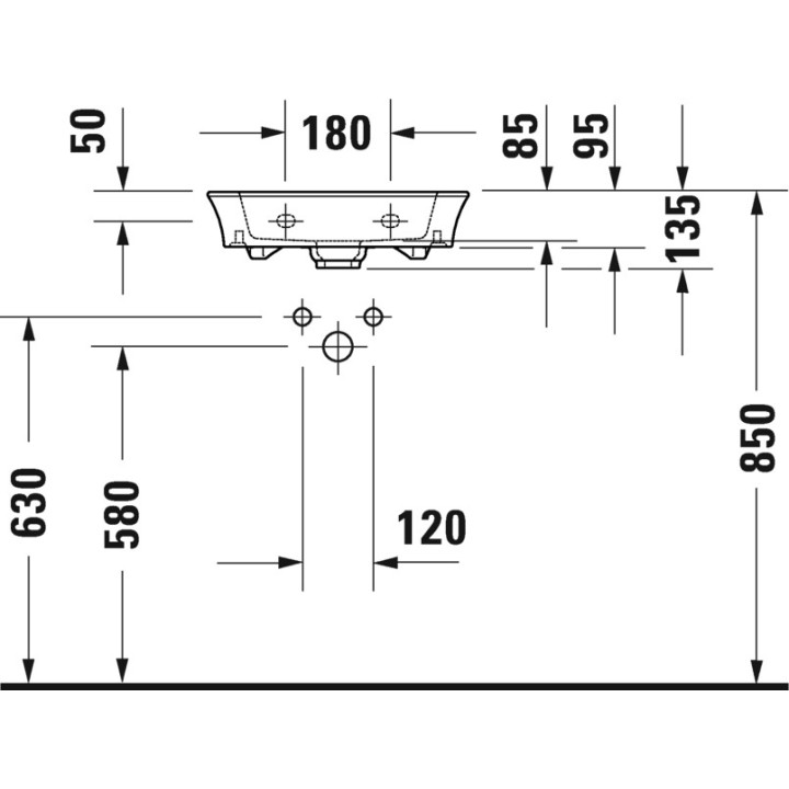 Umywalka wisząca/meblowa Duravit White Tulip, 105x49cm, z przelewem, otwór na baterię, biała