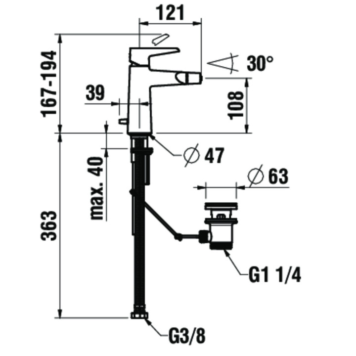 Bateria bidetowa Laufen Val, stojąca, wylewka 121mm, Eco+, korek automatyczny, chrom