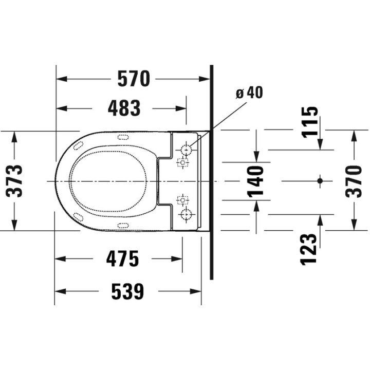 Miska toaletowa wisząca Duravit ME by Starck Rimless, 57x37cm, bez rantu spłukującego, mocowanie Durafix, HygieneFlush, powłoka 