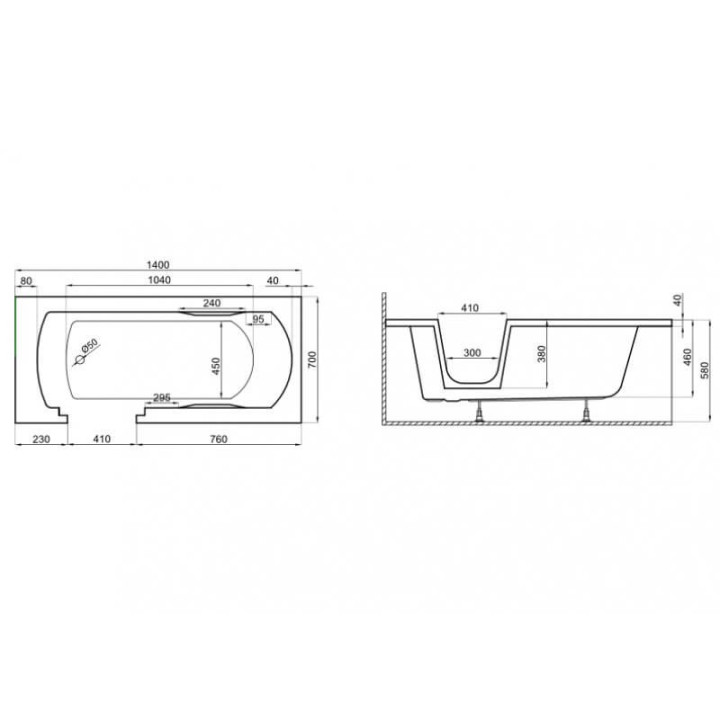 Wanna prostokątna Polimat Vevo, 140x70cm, z drzwiami dla seniora, akrylowa, biała