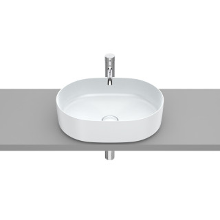 Umywalka nablatowa Roca Inspira Round, 50x37cm, cienkościenna, bez przelewu, Fineceramic, onyks