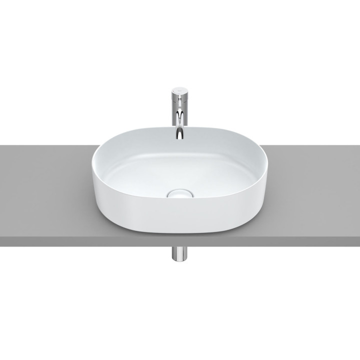 Umywalka nablatowa Roca Inspira Round, 50x37cm, cienkościenna, bez przelewu, Fineceramic, onyks