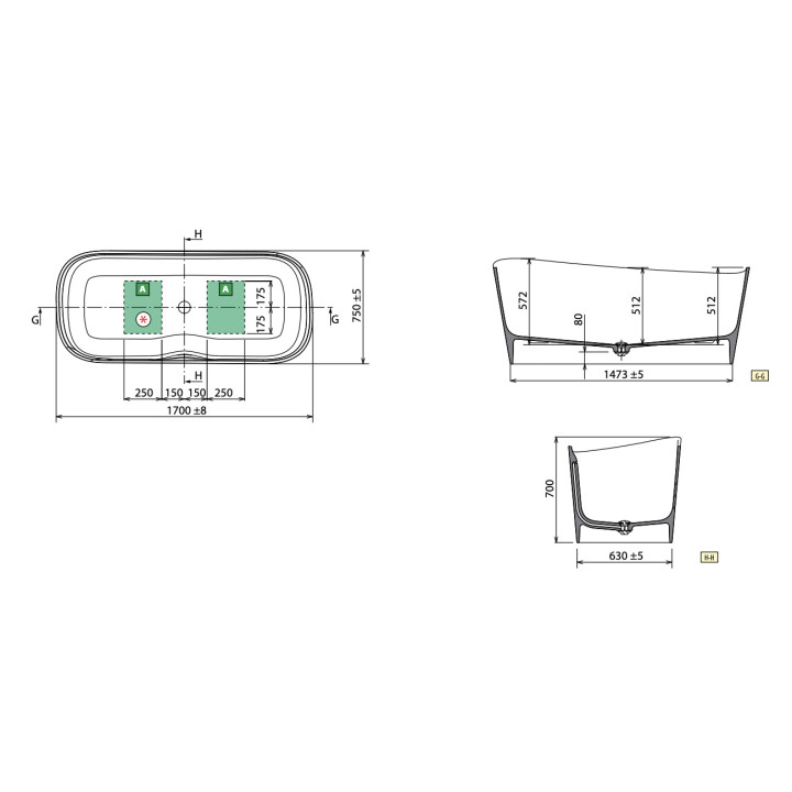 Wanna wolnostojąca Novellini Infinitive, 170x75cm, konglomerat Novotech, biały mat