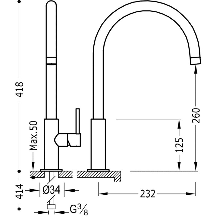Bateria zlewozmywakowa Tres Exclusive, stojąca, jednouchwytowa, wysokość 418mm, obracana wylewka, złoto matowe 24-K