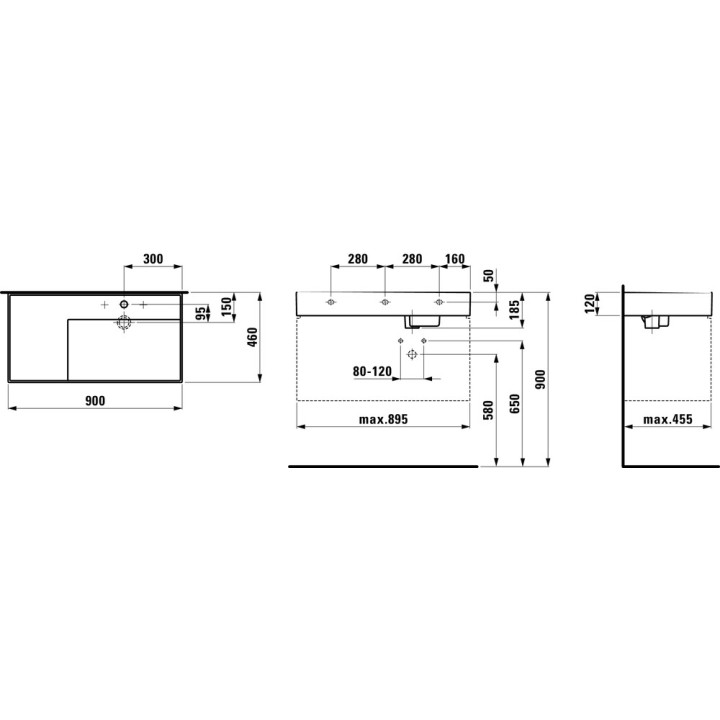Umywalka ścienna 900 x 460 mm SaphirKeramik bez otworu laufen Kartell- sanitbuy.pl