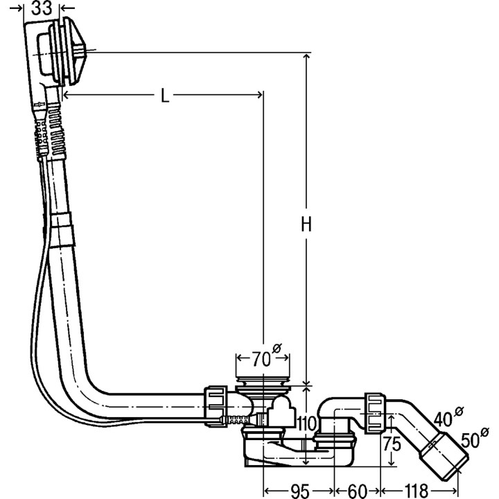 Komplet odpływowo-przelewowy do wanny Viega Multiplex, płaskie wykonanie, nr wzoru 6163.1PL, chrom
