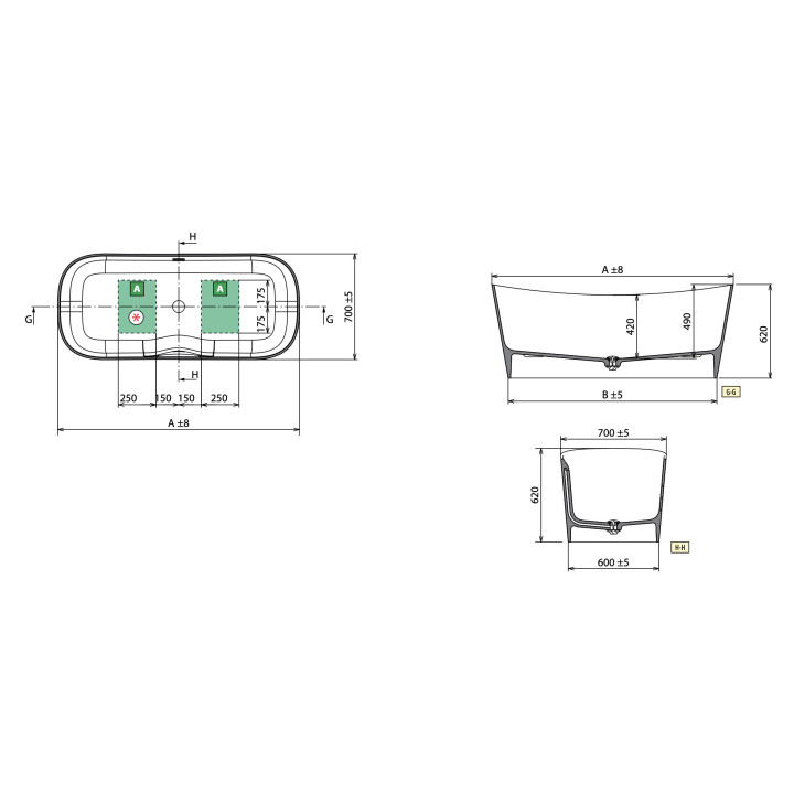 Wanna wolnostojąca Novellini Ship, 150x70cm, konglomeratowa, biały mat