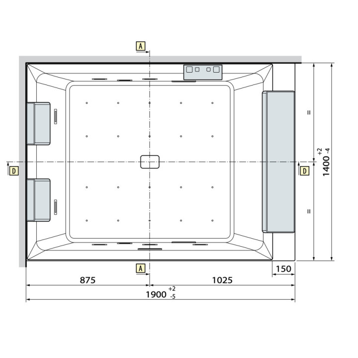 Wanna narożna z hydromasażem Novellini Divina Dual Natural Air, 190x140cm, montaż prawy, ze stelażem, bateria z funkcją napełnia