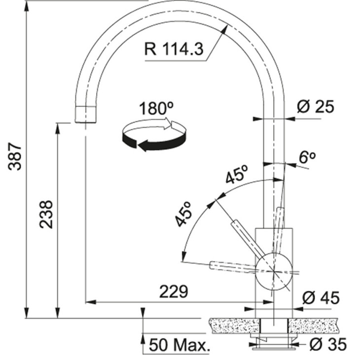 Bateria kuchenna Franke Eos Neo, wysokość 433mm, wyciągana wylewka, czarna stal szlachetna