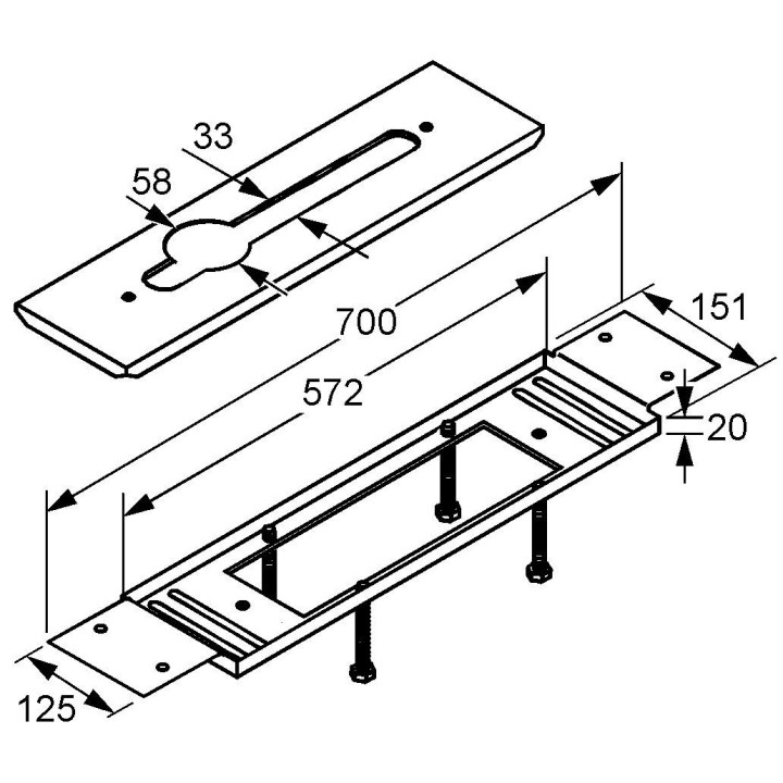 Płyta montażowa dla baterii 3-otworowej Kludi, konstrukcja wewnętrzna
