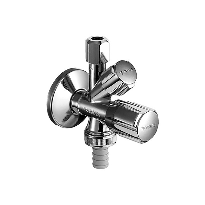 Kombinowany zawór kątowy Schell Comfort, pokrętło i głowica z komorą smarną, DN15, G 1/2, chrom