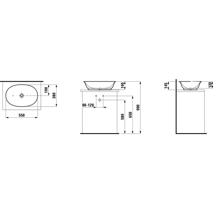 Umywalka nablatowa Laufen The New Classic, 55x38cm, bez przelewu, owalna, biała