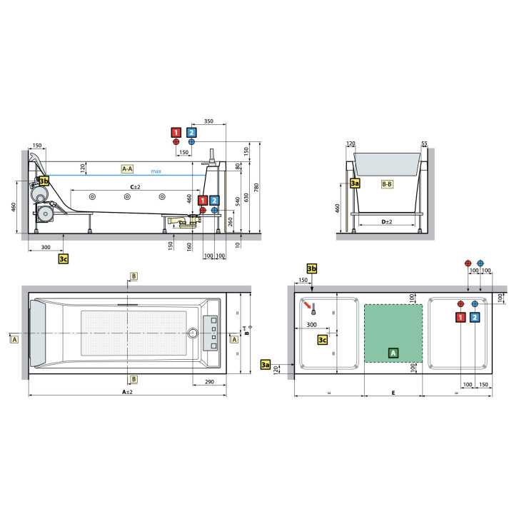 Wanna narożna z hydromasażem Novellini Divina Dual Natural Air, 190x140cm, montaż lewy, ze stelażem, bateria z funkcją napełnian