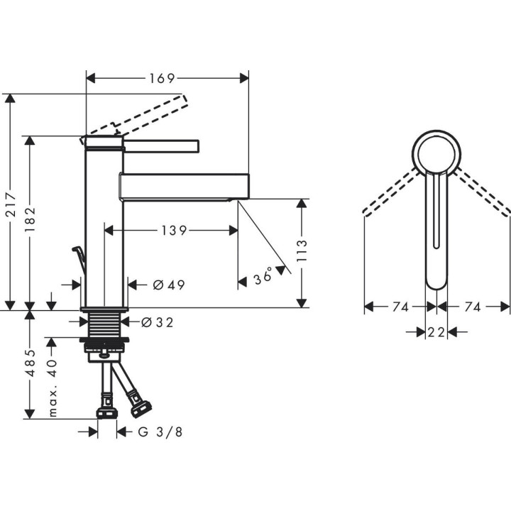 Bateria umywalkowa Hansgrohe Finoris, stojąca, jednouchwytowa, wysokość 182mm, komplet odpływowy, chrom