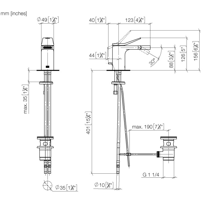 Bateria umywalkowa Dornbracht MEM, podtynkowa, 2-otworowa, wylewka 247mm, bez korka, chrom
