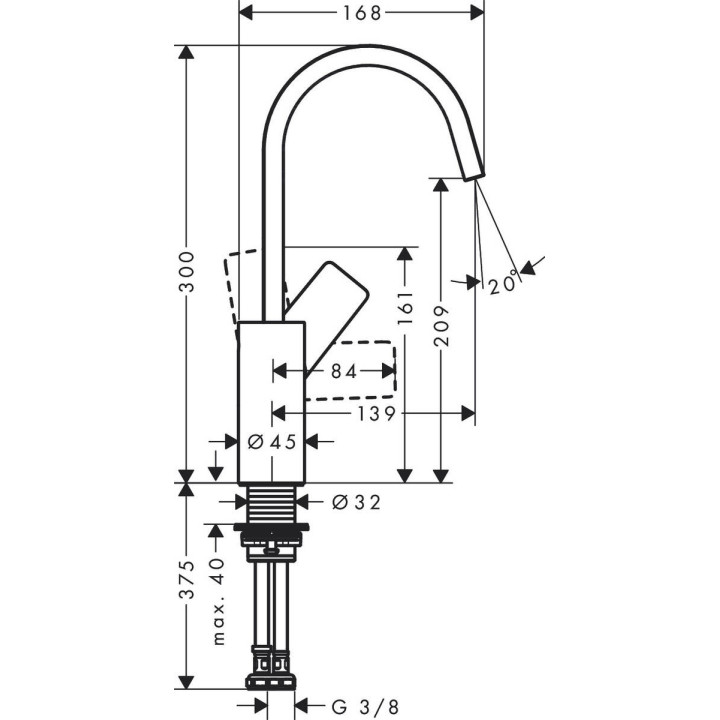 Bateria umywalkowa Hansgrohe Vivenis, stojąca, jednouchwytowa, wysokość 300mm, obracana wylewka, komplet odpływowy, chrom