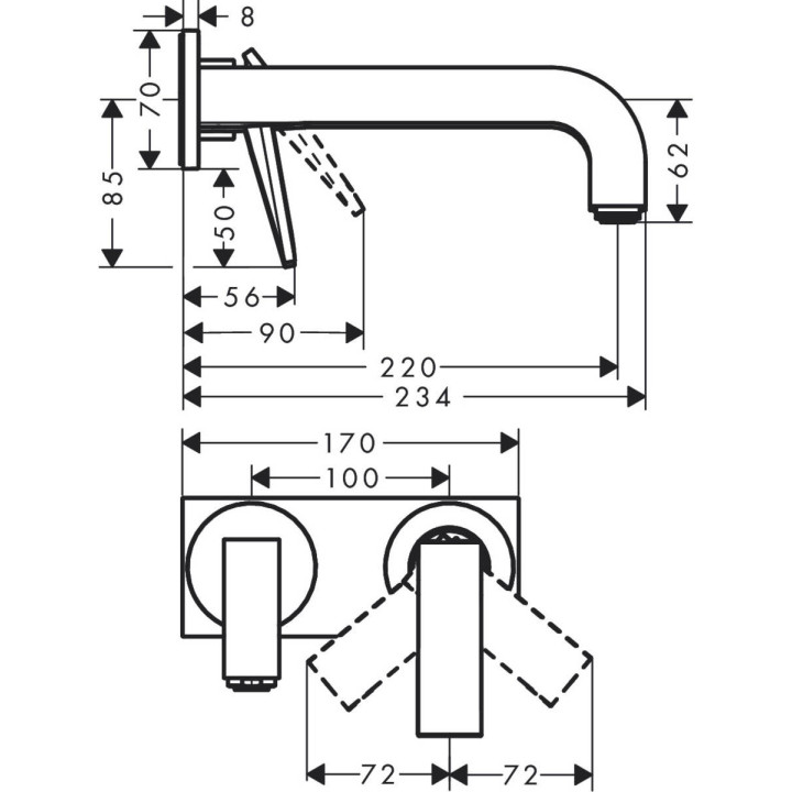 Bateria umywalkowa Axor Citterio, podtynkowa, wylewka 220mm, uchwyt dźwigniowy, chrom