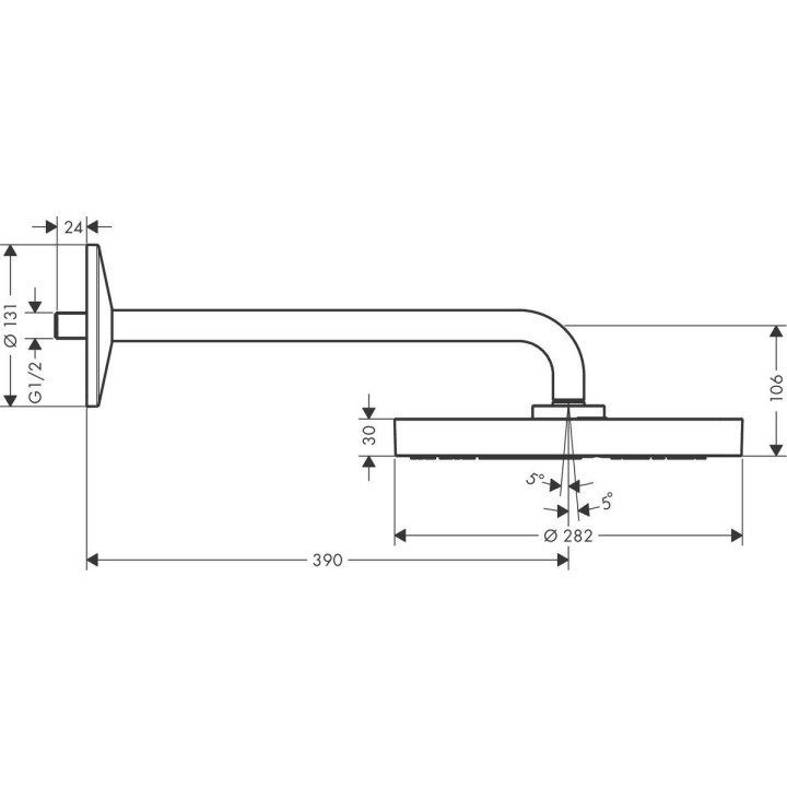Głowica prysznicowa Axor One 75 1jet EcoSmart, okrągła, z ramieniem prysznicowym, chrom