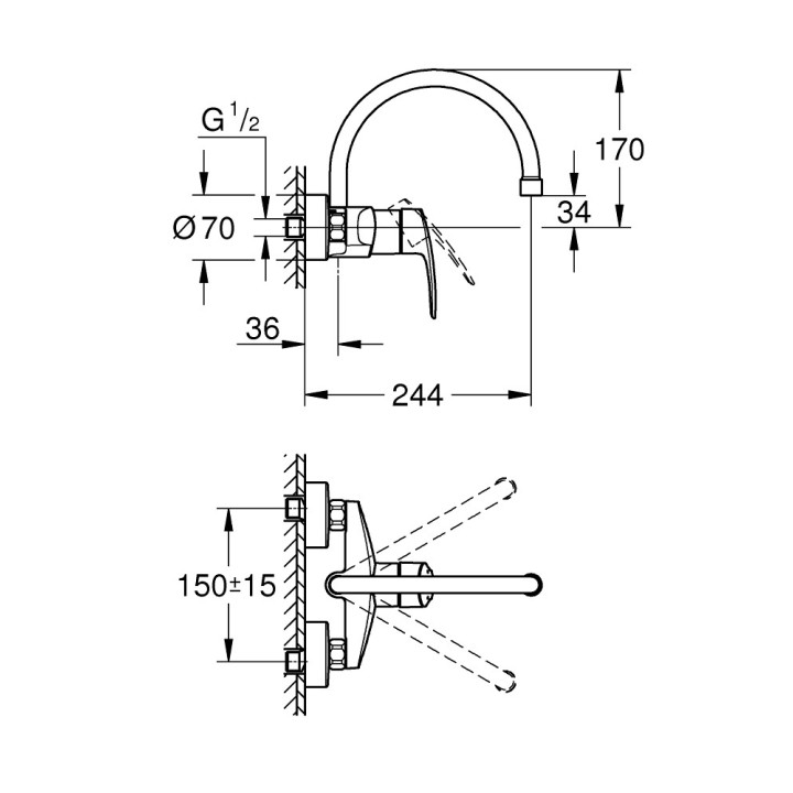 Bateria zlewozmywakowa Grohe Eurosmart, natynkowa, DN 15, obracana wylewka 276mm, chrom
