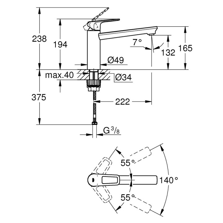 Bateria zlewozmywakowa Grohe Eurosmart, wysokość 180mm, DN 15, obracana wylewka 227mm, chrom
