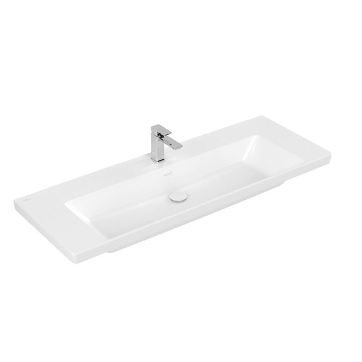 Umywalka meblowa Villeroy & Boch Subway 3.0, 130x47cm, z przelewem, 2 otwory na armaturę, Weiss Alpin