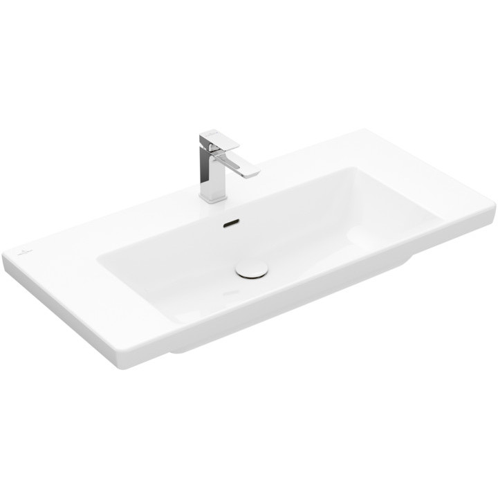 Umywalka meblowa Villeroy & Boch Subway 3.0, 130x47cm, z przelewem, otwór na armaturę, Weiss Alpin