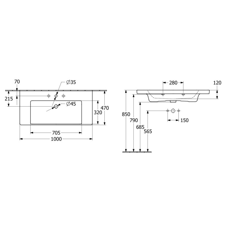 Umywalka meblowa Villeroy & Boch Subway 3.0, 130x47cm, z przelewem, otwór na armaturę, Weiss Alpin