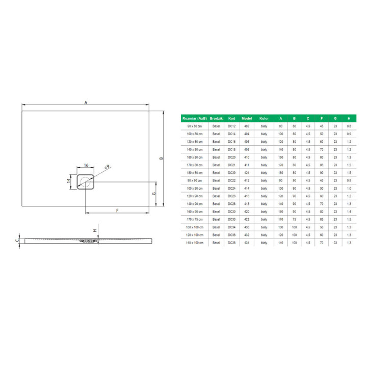 Brodzik prostokątny Riho Basel 420, 160x90, biały